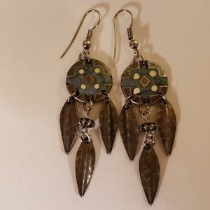 Vintage 1970s Enamel Feather Earrings